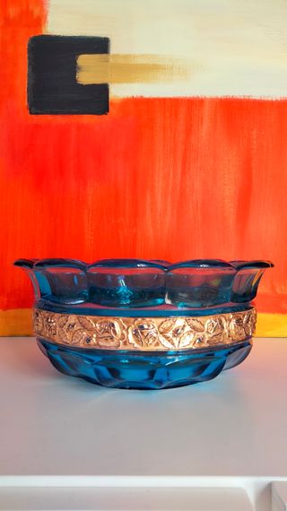 Ciotola vetro blu e oro vintage