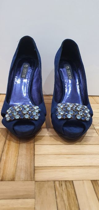 Zapato tacón piel azul