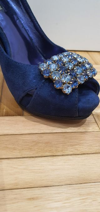 Zapato tacón piel azul