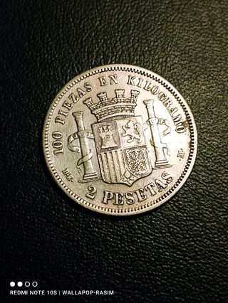 MONEDA 2 PESETAS 1870*73 DE.M PLAT