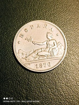 MONEDA 2 PESETAS 1870*73 DE.M PLAT