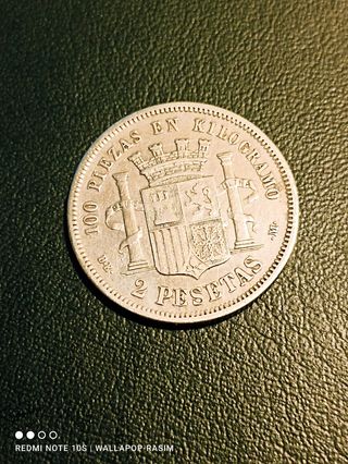 MONEDA 2 PESETAS 1870*73 DE.M PLAT