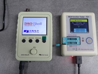 Conjunto osciloscópio e componente tester