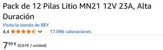 10 Luces armarios bisagra automatica + Pilas 23A