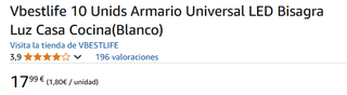 10 Luces armarios bisagra automatica + Pilas 23A