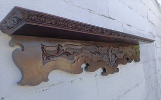 Prateleira 1355mm vintage madeira entalhada