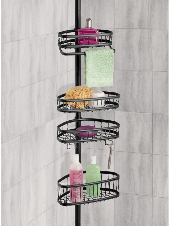 Suporte de duche telescópico com 4 cestos ajustáveis