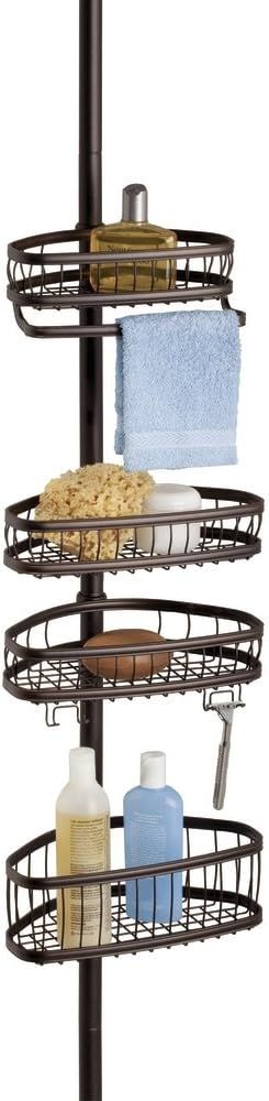 Suporte de duche telescópico com 4 cestos ajustáveis