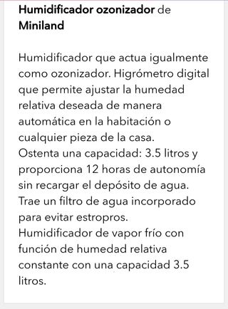 Humidificador ozonizador MINILAND