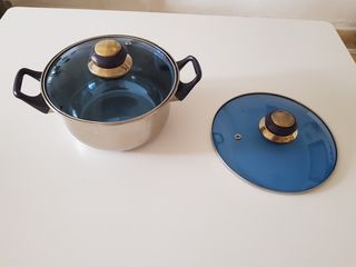 Cazo cerámica, olla acero inoxidable y 2 tapas