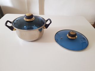 Cazo cerámica, olla acero inoxidable y 2 tapas