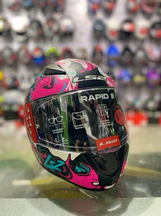 Casco Ls2 integral Rapid II Cyberg rosa blanco