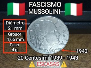 Lote 10 Monedas Italia Fascista de Musolini