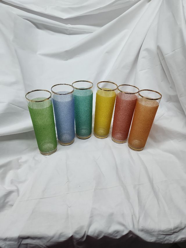 6 bicchieri vintage a tubo testurizzati