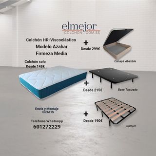 Colchón HR Viscoelástico 30cm+Base Tapizada Mlg