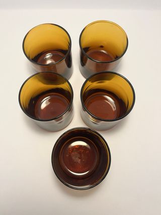 5 vasos de cristal ámbar vintage