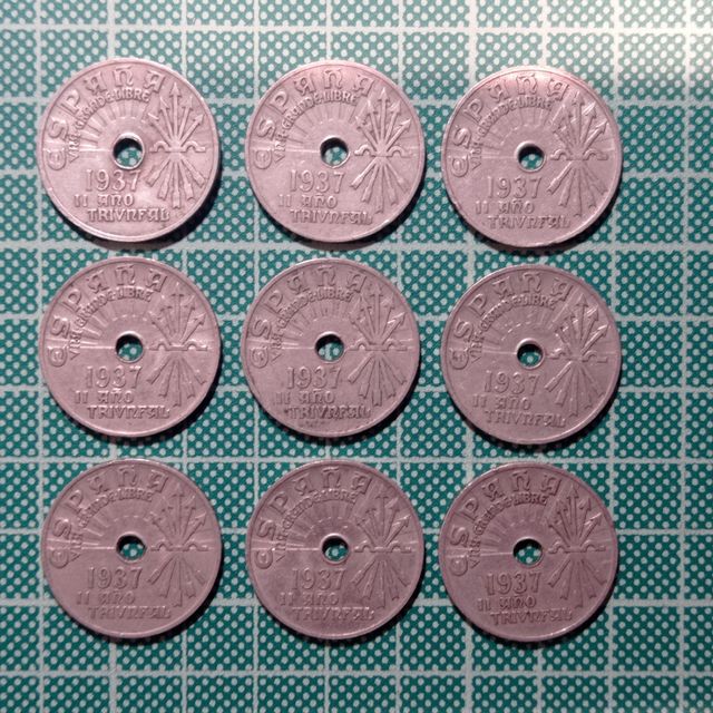 Lote de 9 monedas de 25 céntimos de 1937