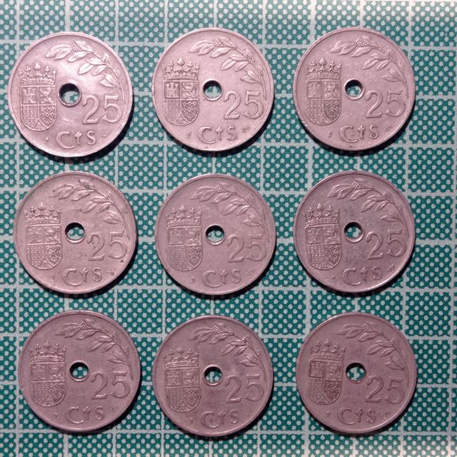 Lote de 9 monedas de 25 céntimos de 1937