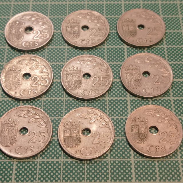 Lote de 9 monedas de 25 céntimos de 1937