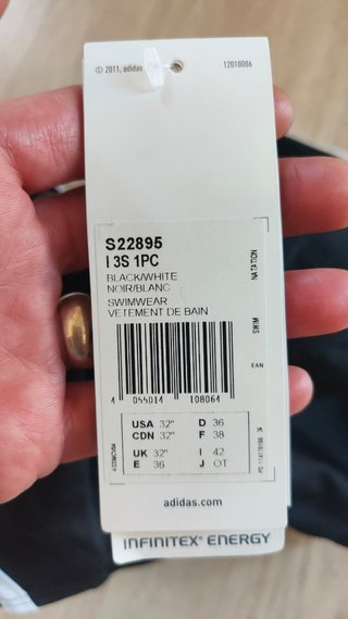 Bañador NUEVO Adidas negro blanco S 36