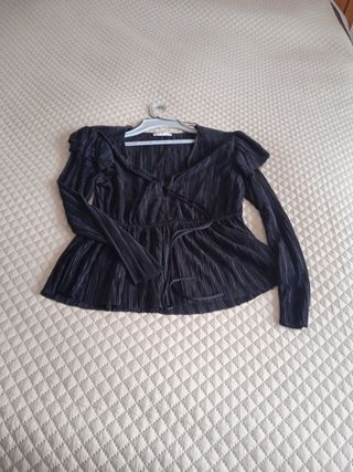 Camisola plissada preta Zara