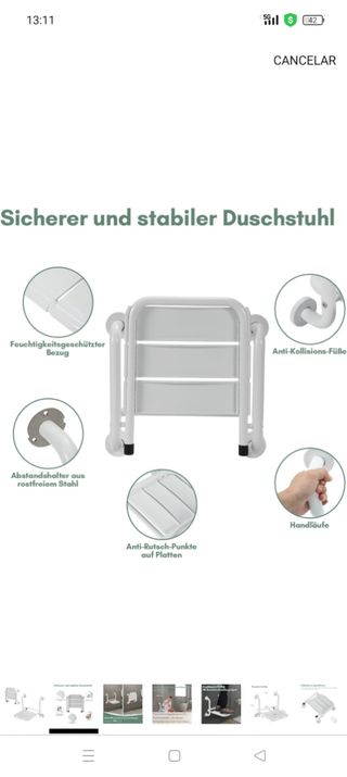 Asiento de ducha plegable ,120 kilos