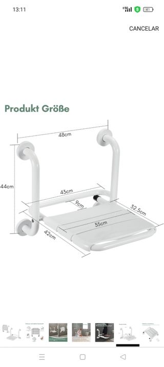 Asiento de ducha plegable ,120 kilos