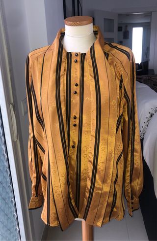 Blusa mujer saten dorada y negra