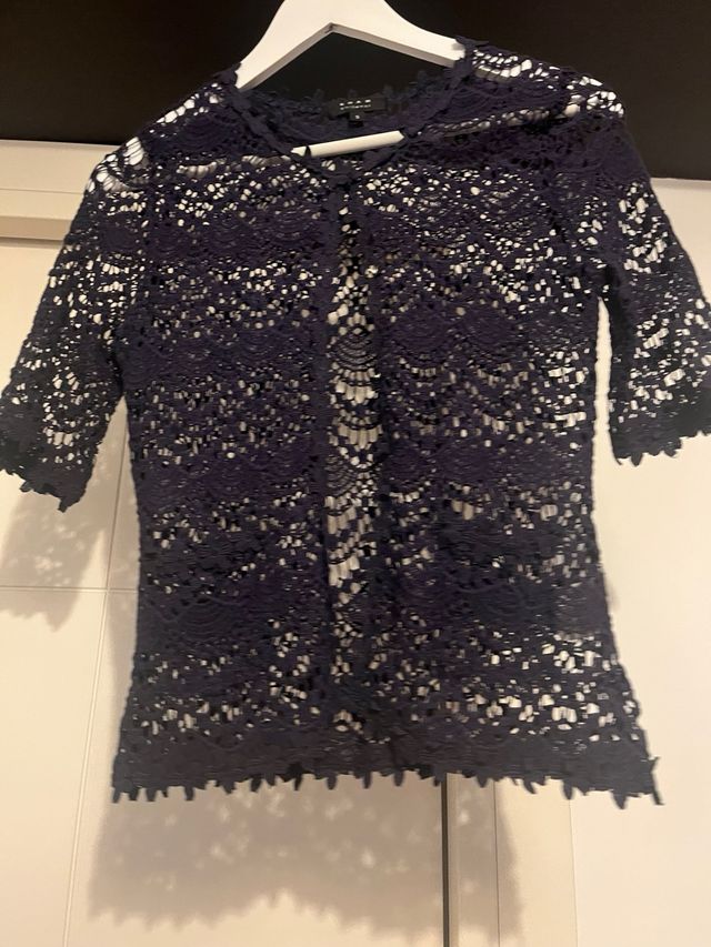 Coprispalle blu in pizzo macramé