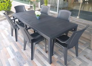Conjunto mesa extensible + 6 sillones exterior