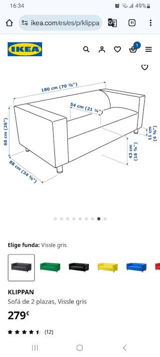 Sofá Klippan 2 plazas Ikea, con 2 fundas