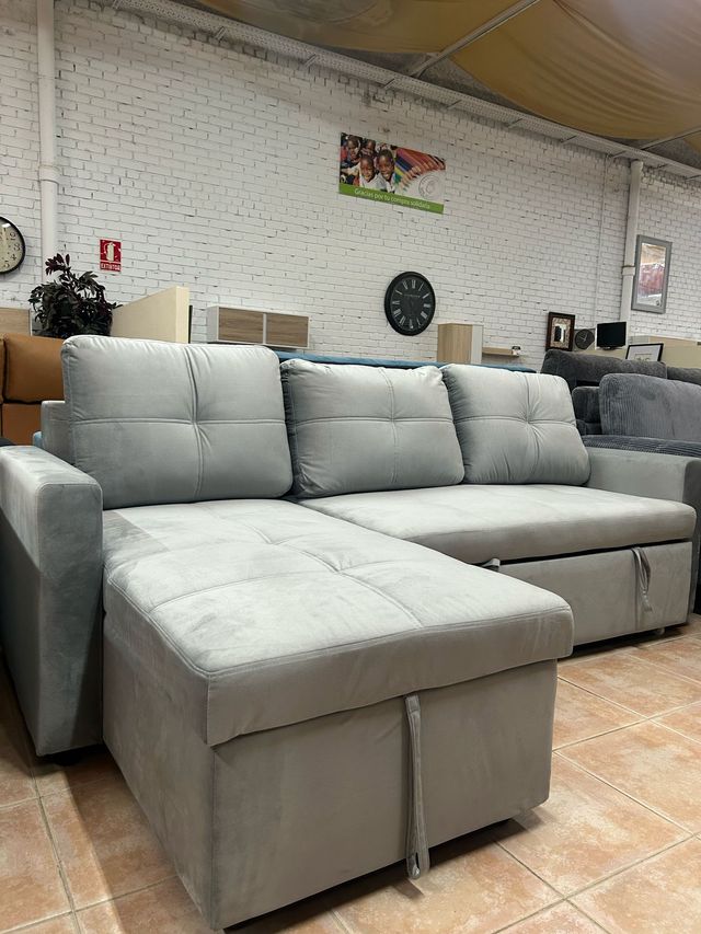 Sofa Chaise Longue Gris + Cama + Arcon ! 