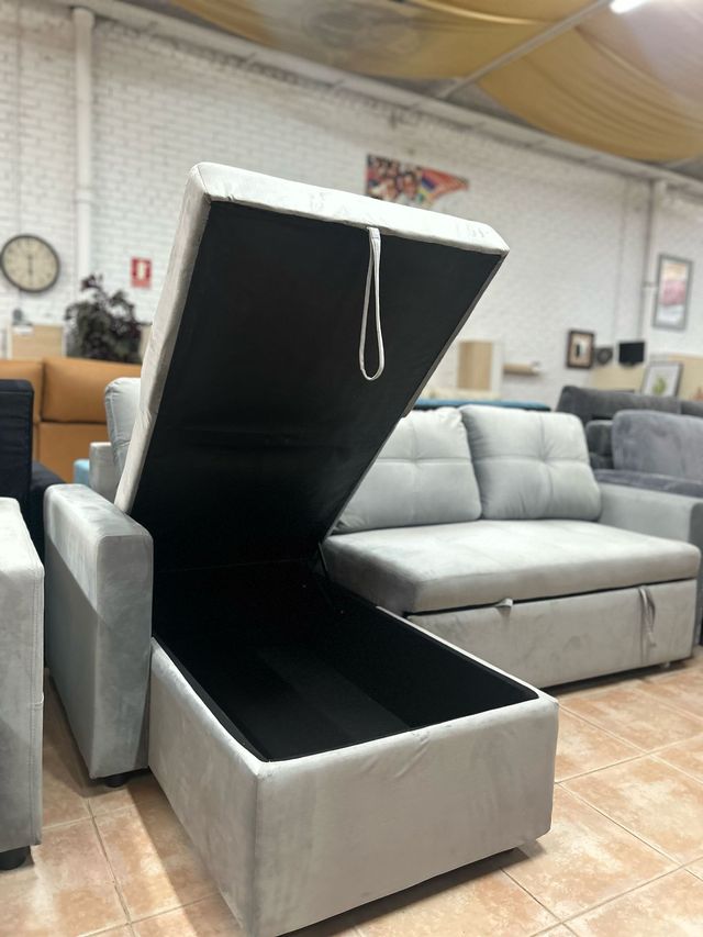Sofa Chaise Longue Gris + Cama + Arcon ! 