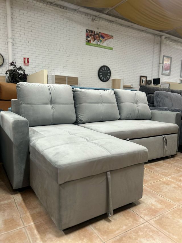 Sofa Chaise Longue Gris + Cama + Arcon ! 