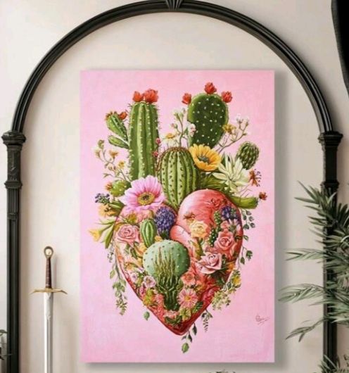 LIENZO AMOR POR LAS PLANTAS CORAZÓN NATURALEZA 