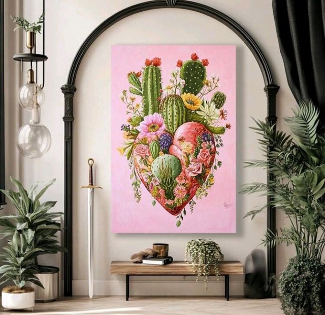 LIENZO AMOR POR LAS PLANTAS CORAZÓN NATURALEZA 