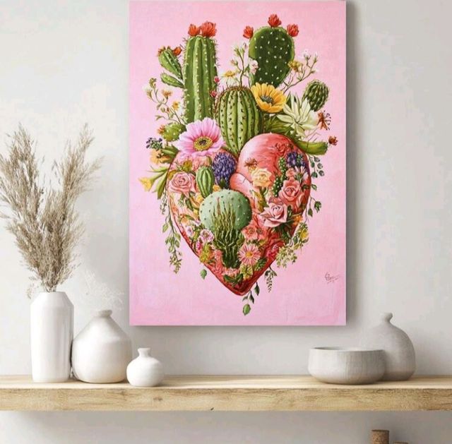 LIENZO AMOR POR LAS PLANTAS CORAZÓN NATURALEZA 
