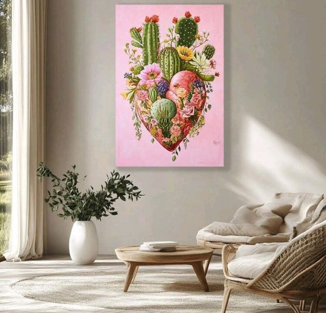 LIENZO AMOR POR LAS PLANTAS CORAZÓN NATURALEZA 