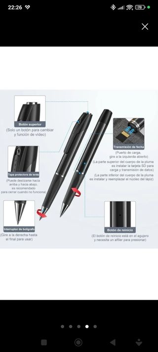 Bolígrafo espía con cámara.