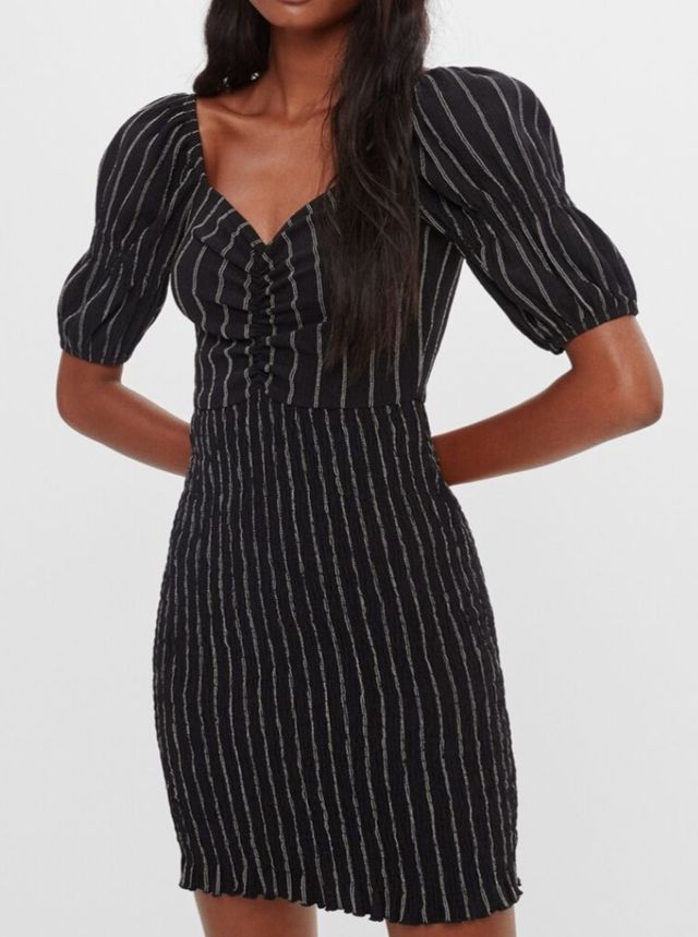 Vestido NUEVO negro raya fina crema S 36 M38