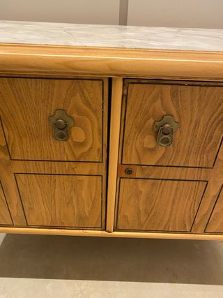 Mesa inglesa de madera y marmol 