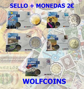🇪🇺 2€ EUROS VARIOS PAISES + SELLO + MATASELLO