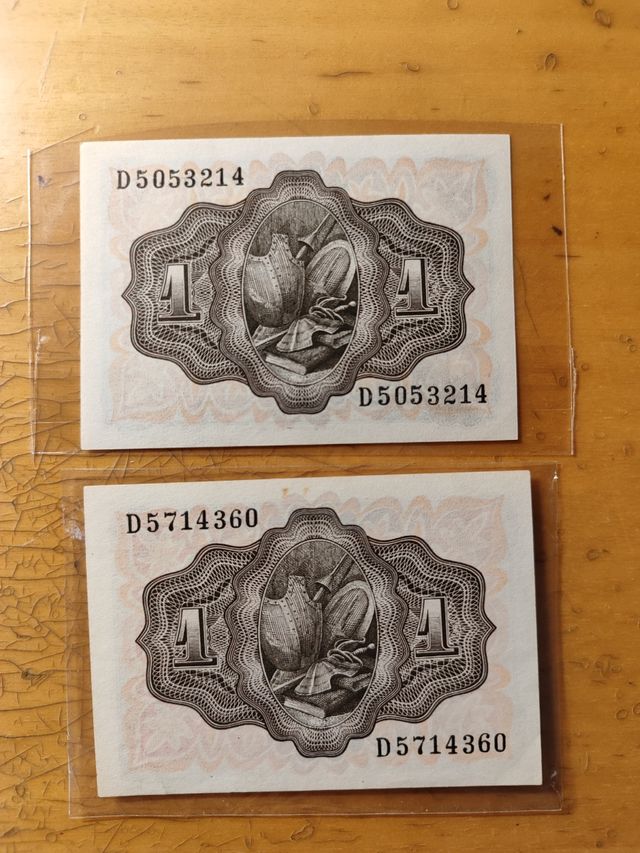 2 BILLETES UNA PESETA 19 NOVIEMBRE 1951