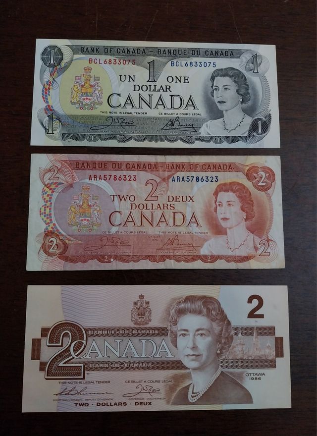 Lotto 3 banconote autentiche Canada