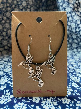 Conjunto pendientes y colgante con cordon pajaro