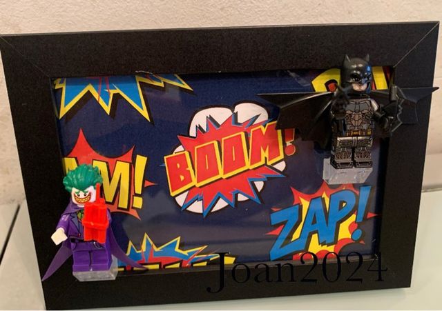 Pittura retrò di Batman e Joker in stile Lego
