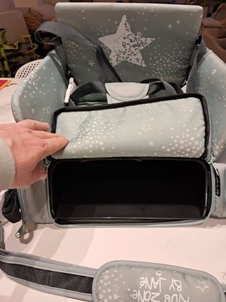 Bolso trona de viaje con compartimentos