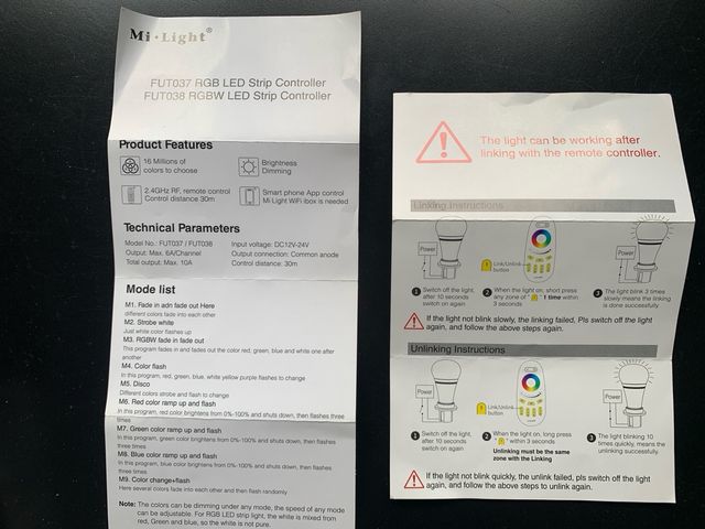 Controlador led MiLight RGBW y mando a distancia