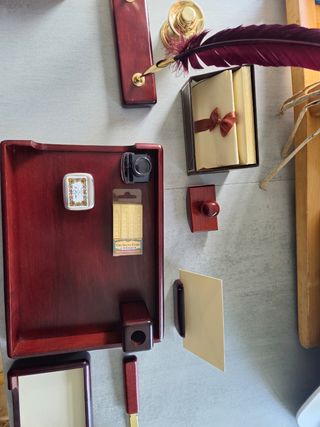 Set de escritorio vintage con tintero chapado oro