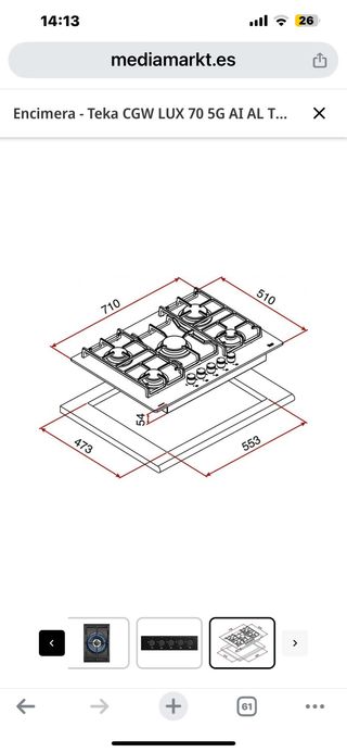 Cocina Teka a gas cristal templado 5fuegos